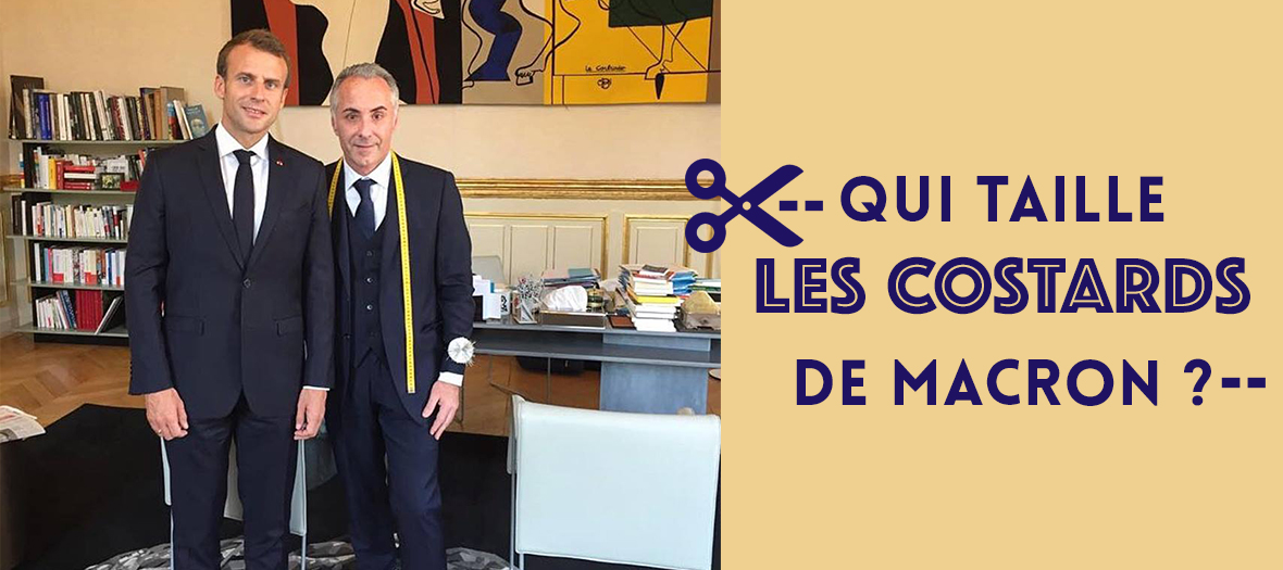 Portrait du Président Emmanuel Macron et Jean-Claude Jonas Tailleur sur mesure Jonas Et Cie