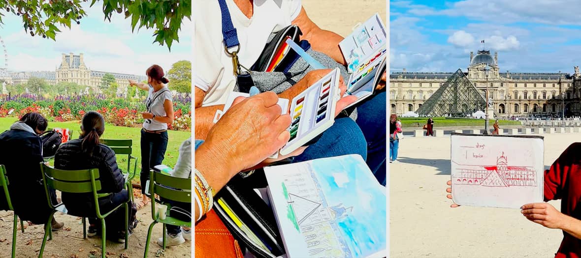 Atelier de dessin et aquarelle en plein air dans les jardins de Paris