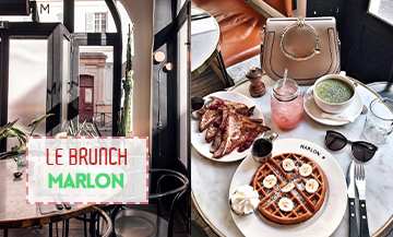 Breakfast with tea, Lemonade, giant French toast banana and caramel sauce from Brunch Marlon