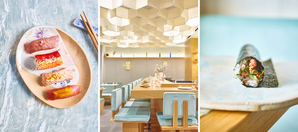 Sushi haut de gamme et design &eacute;pur&eacute; chez Hando Marais, comptoir japonais chic de Paris.