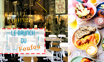 Le Cafe Foufou with  avocado or beet on toast, with or without gluten, scones, cake of the day, fluffy pancakes with fresh fruits and maple syrup, French toast, egg and salmon or bagels, chia pudding with coconut milk (€6), white omelet, sparkling kéfir (€6) and bowl of the day 