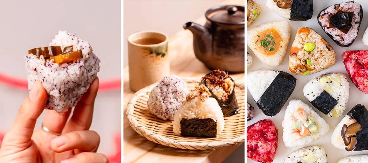 Onigris color&eacute;s faits maison dans une boutique d&eacute;di&eacute;e aux boulettes de riz japonaises &agrave; Paris.