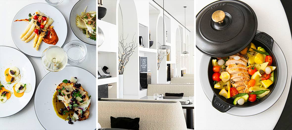 Ambiance &eacute;l&eacute;gante et assiette fleurie chez Rosy, le restaurant bien-&ecirc;tre du spa Carita Paris.